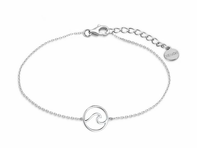 Silbernes Xenox Armband XS3174 mit einem Wellensymbol in der Mitte, Ankerkette, verstellbar von 15 bis 18,5 cm, ideal für einen lässigen und eleganten Look.