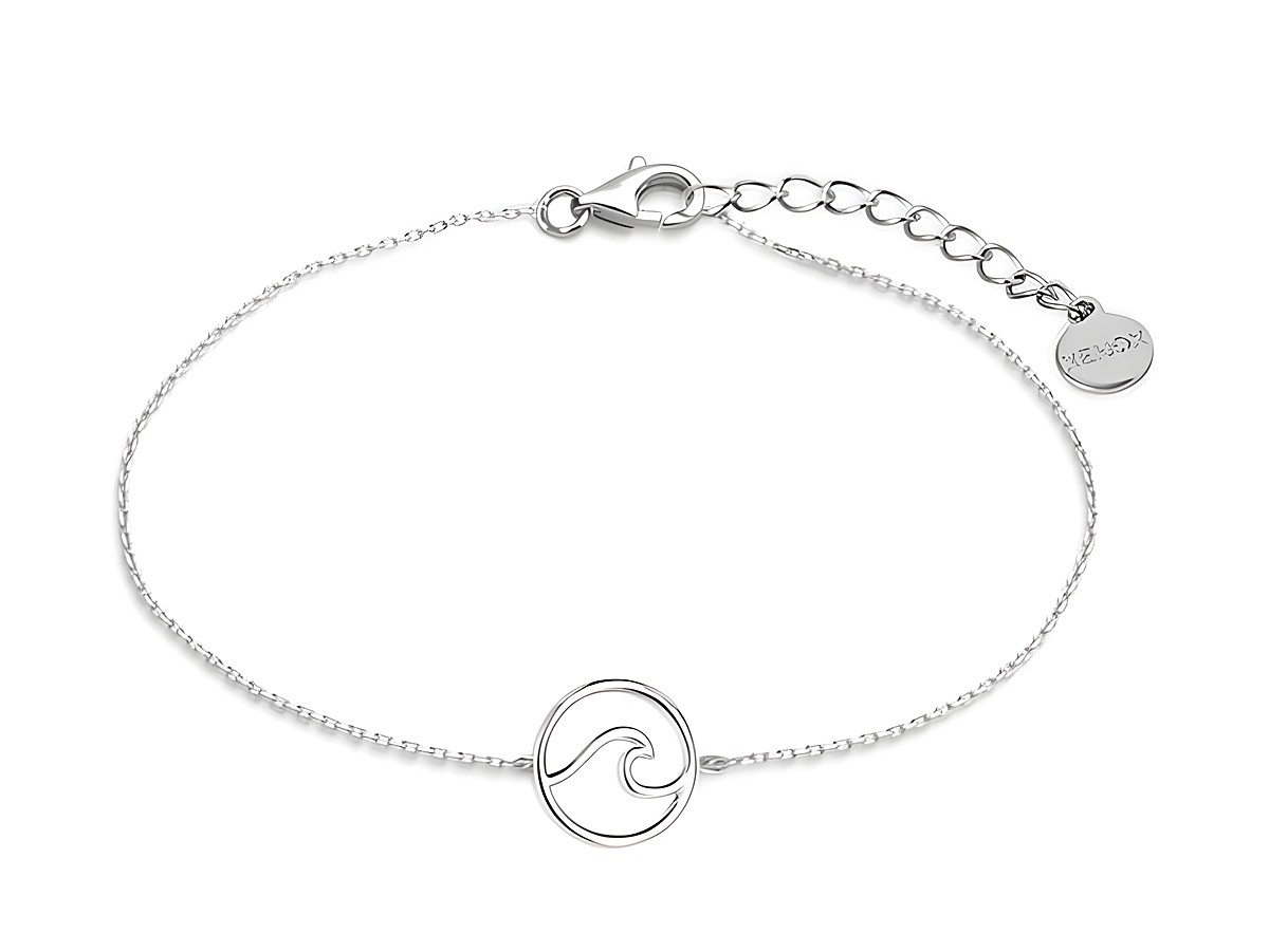 Silbernes Xenox Armband XS3174 mit einem Wellensymbol in der Mitte, Ankerkette, verstellbar von 15 bis 18,5 cm, ideal für einen lässigen und eleganten Look.