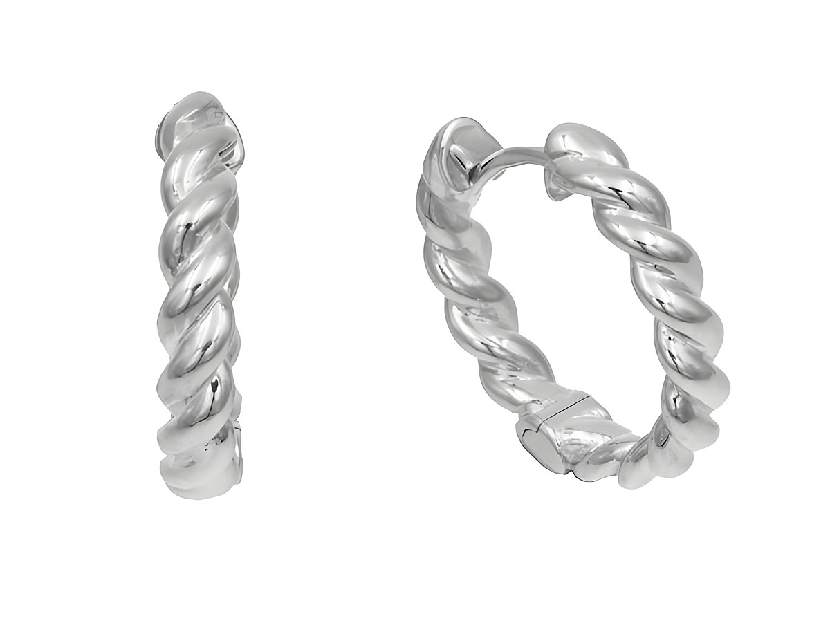 Creolen gedrehte Kordel aus 1,9 cm Sterling Silber, poliert und rhodiniert, von Juwelier Harnisch, Ohrclips mit elegantem, zeitlosem Design. Ideal für jeden Anlass.