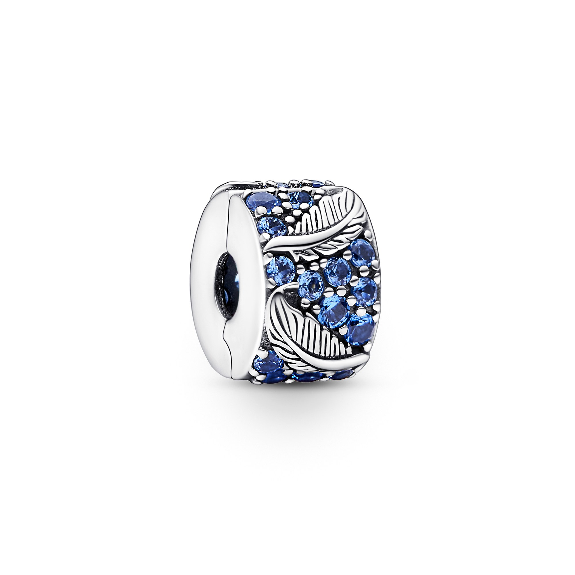 Pandora CLIP Stopper - Feder - Silber - Kristall Blau