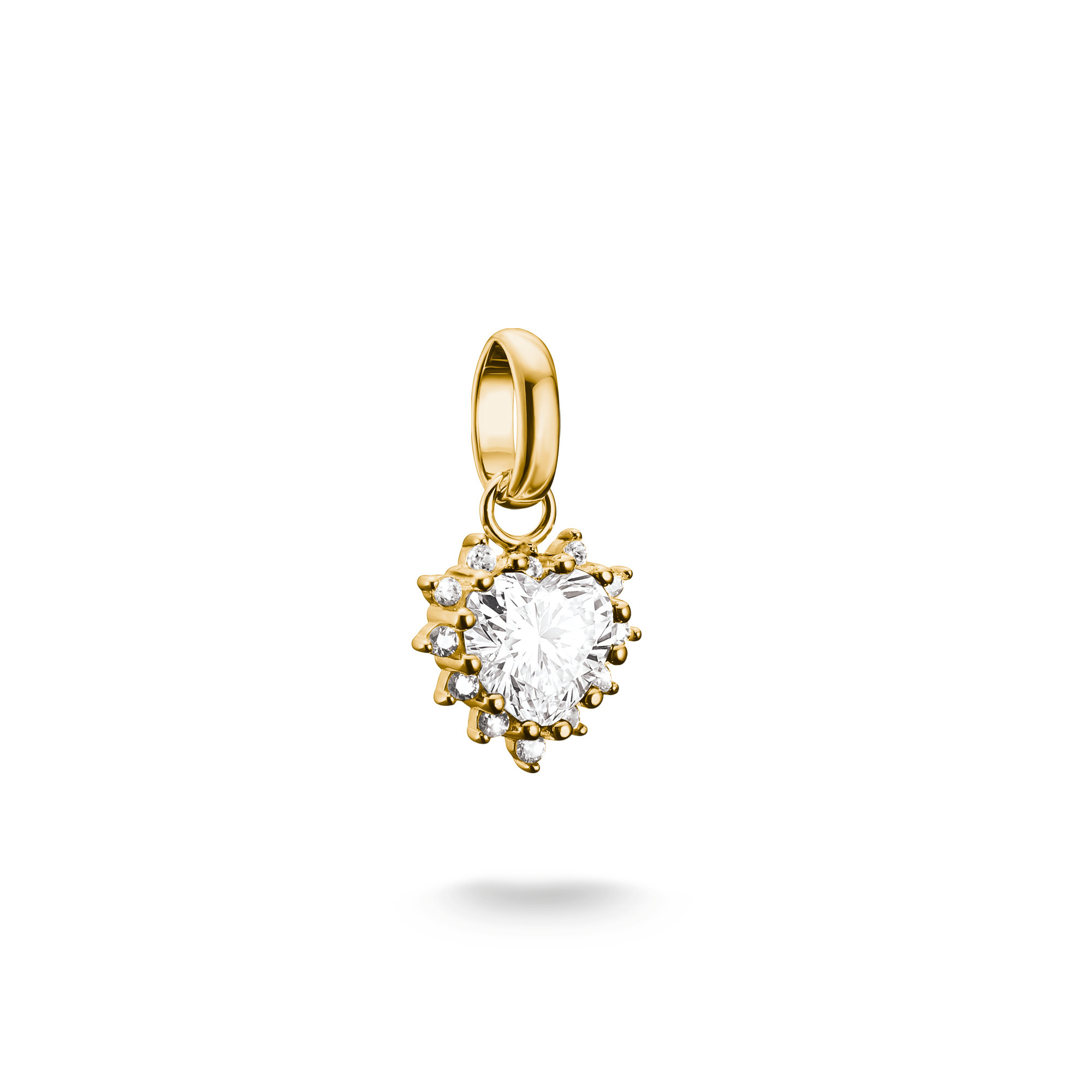 Charm in Herzform aus 18k Gelbgold Vergoldung, verziert mit Zirkonia, mit einer Öse für individuellen Schmuckstile, hergestellt von Thomas Sabo, ideal für die neuesten Trends.