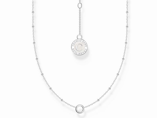Feine Thomas Sabo Kette aus Silber und Emaille mit einem einem runden Anhänger und verlängerbarem Verschluss, 40 bis 45 cm lang, ideal für Charm Ketten.