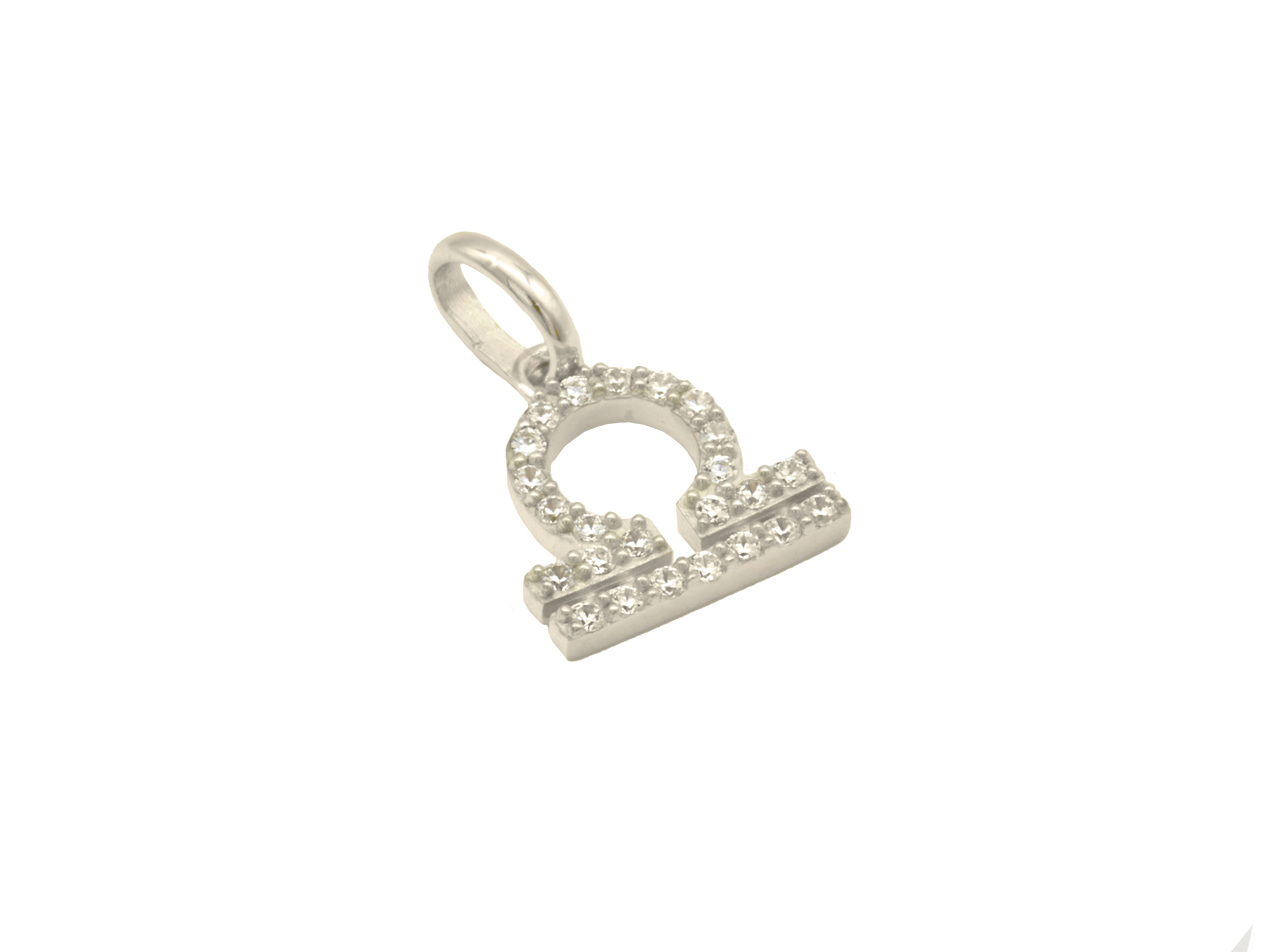 Schmuckanhänger mit dem Sternzeichen Waage in rhodiniertem Sterling Silber 925, verziert mit Zirkonia. Hersteller ist Juwelier Harnisch, attraktiv und elegant im Design.