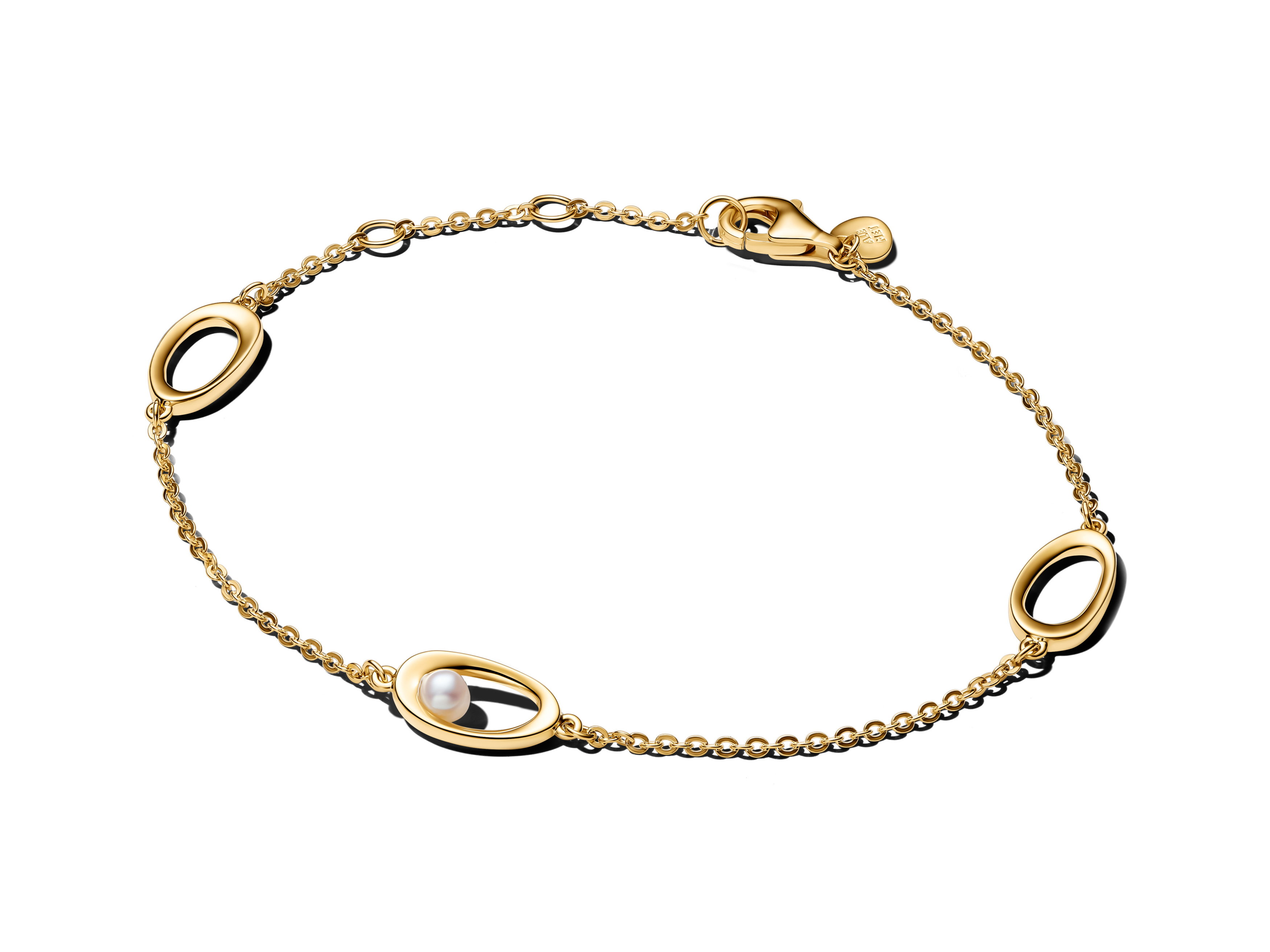 Pandora 564677C01-20 - Organisch geformtes ovales Armband mit beh. Süßwasserzuchtperlen 20 cm - Gelbgold Vergoldung