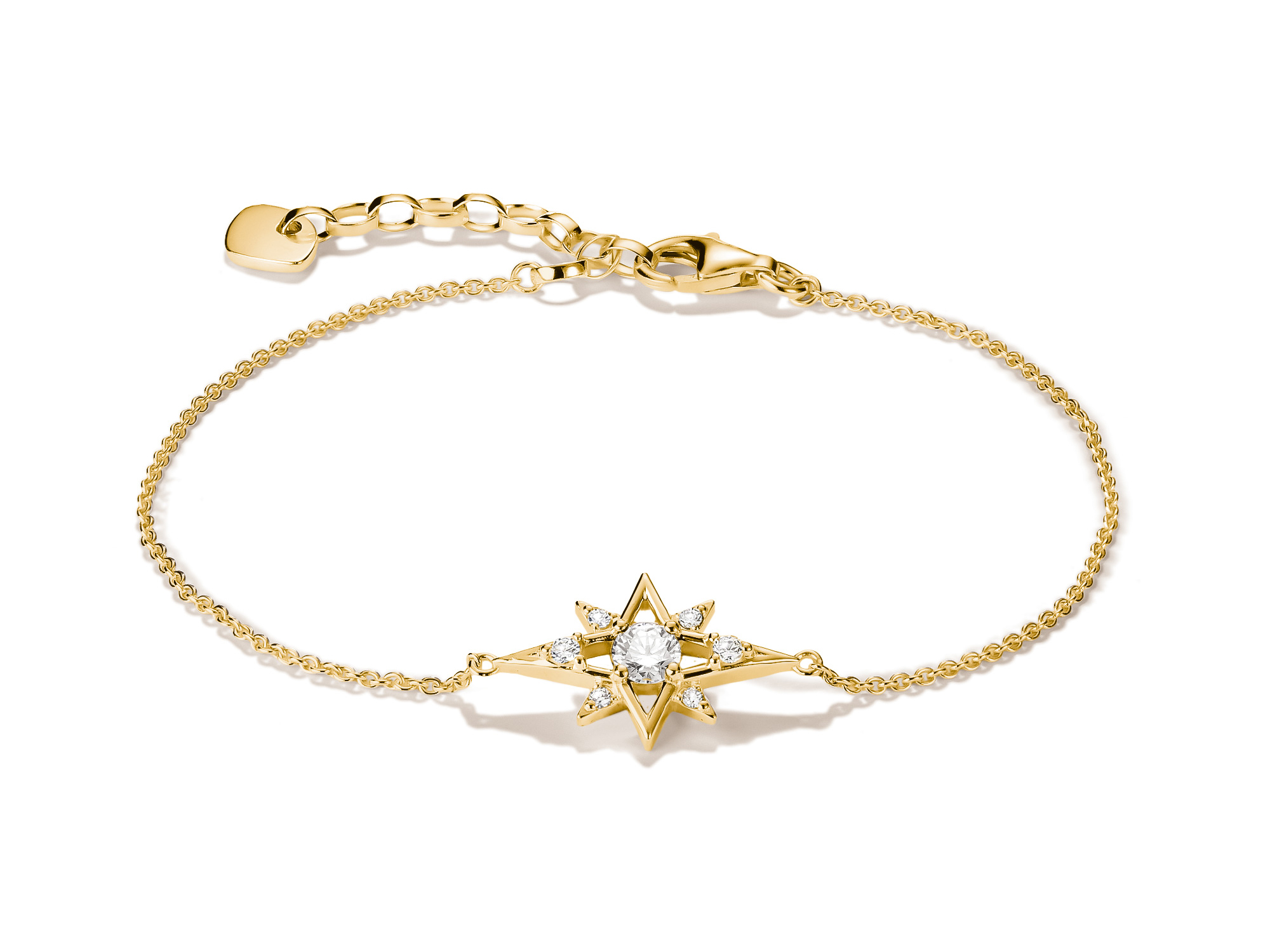 Elegantes Thomas Sabo Midnight Sky Armband in 18k Gelbgold Vergoldung mit funkelndem Zirkonia und stilvollem Stern-Design. Lange 19 cm, perfekt für besondere Anlässe.
