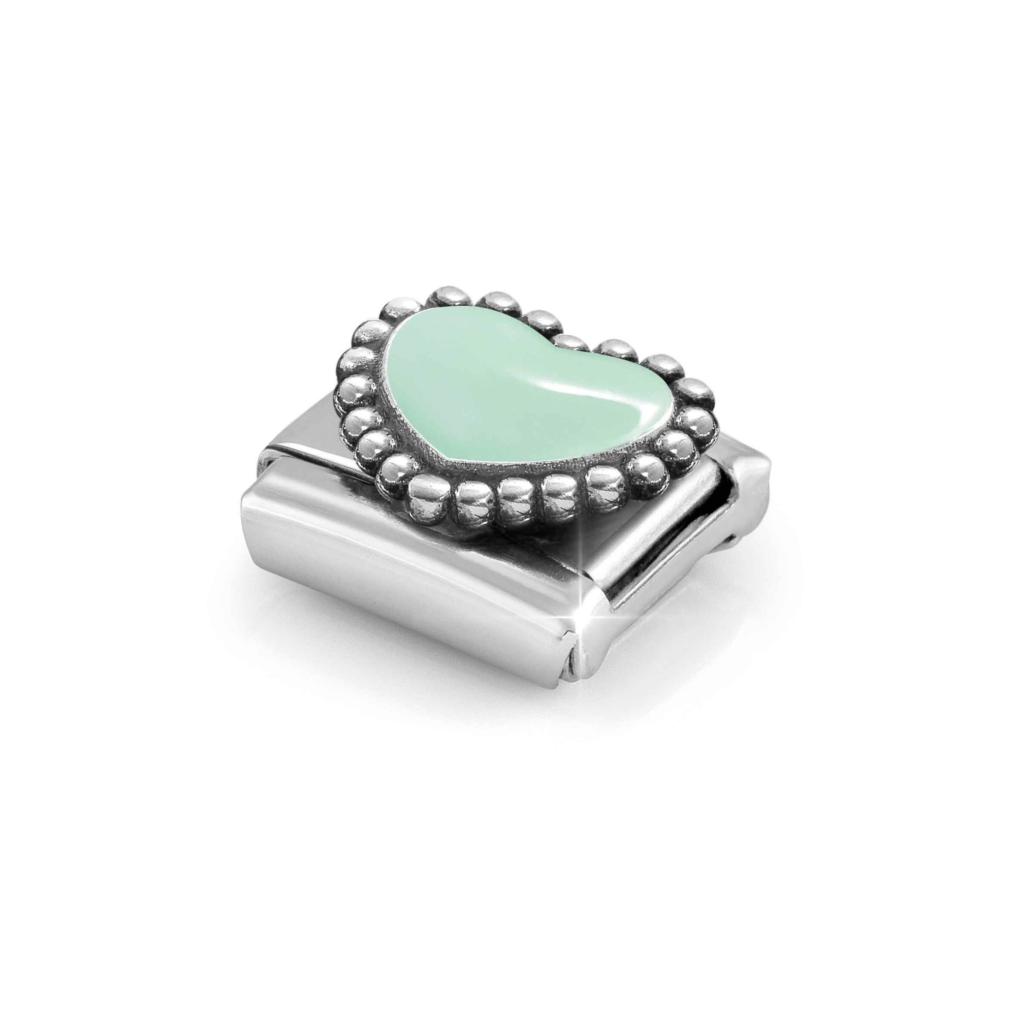 Nomination CLASSIC Element - oxidiertes Sterling Silber - Emaille - Gewölbtes Herz - Pastellgrün – Ansicht 5