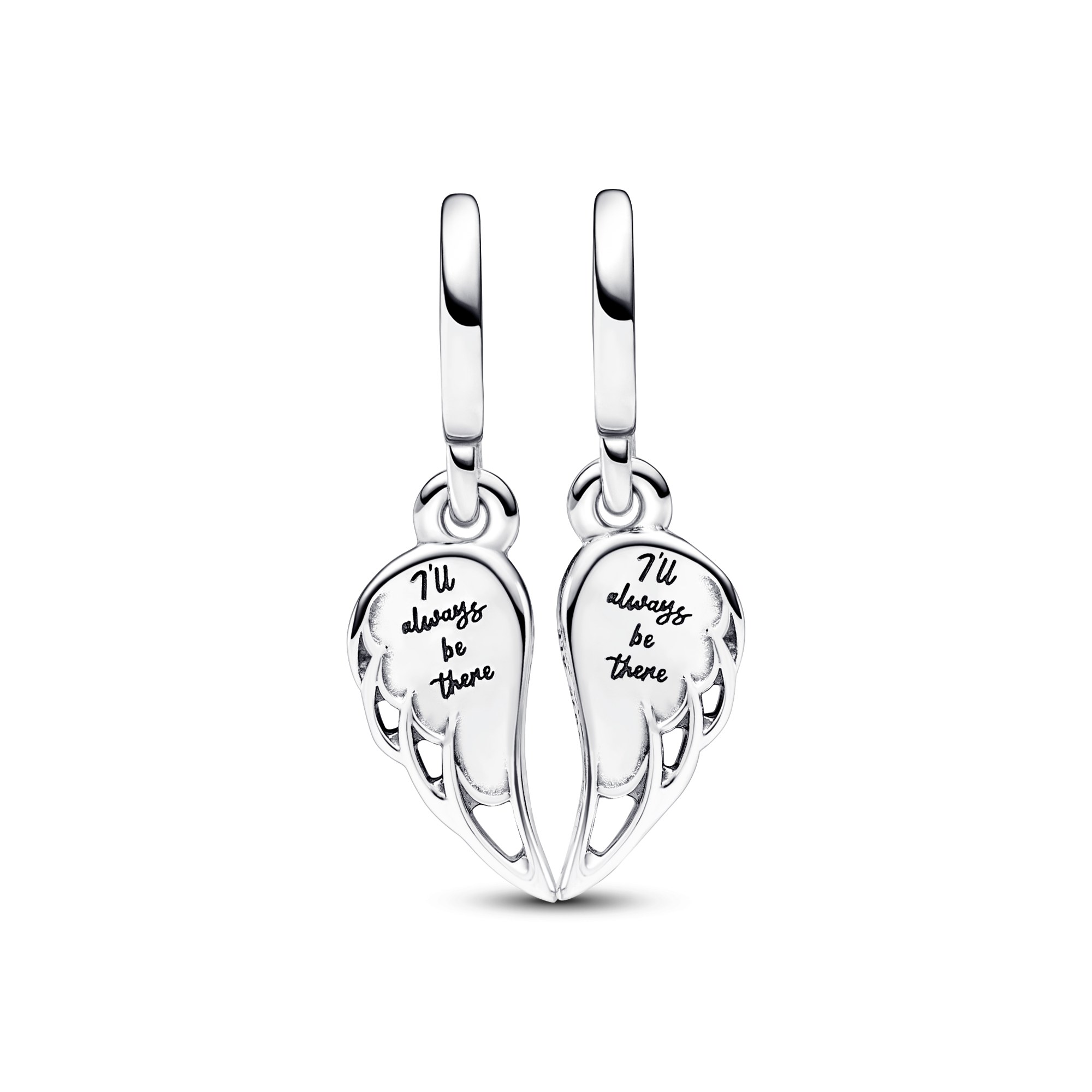 Pandora Funkelnder Teilbarer Engelsflügel Charm-Anhänger - Sterling Silber - Steinmix Blau – Ansicht 3