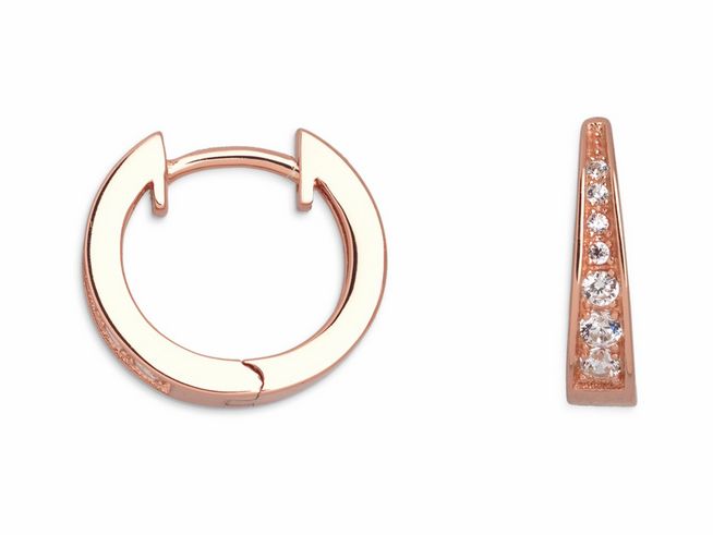 Xenox Sterling Silber Ohrringe XS8659R CREOLEN in Roségold vergoldet, künstlerisches Design mit funkelnden Zirkonia-Steinen, idealer Ohrschmuck für elegante Anlässe.