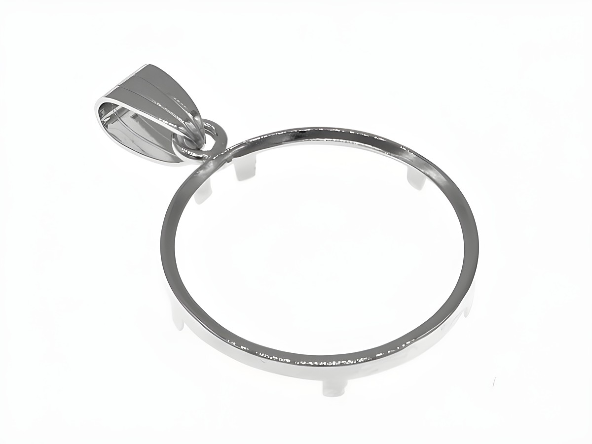 Münzfassung Anhänger aus rhodiniertem 925 Sterling Silber für Münzen bis 2,5 cm Durchmesser, schlichtes Design, Hersteller Juwelier Harnisch, Durchmesser 23 mm.