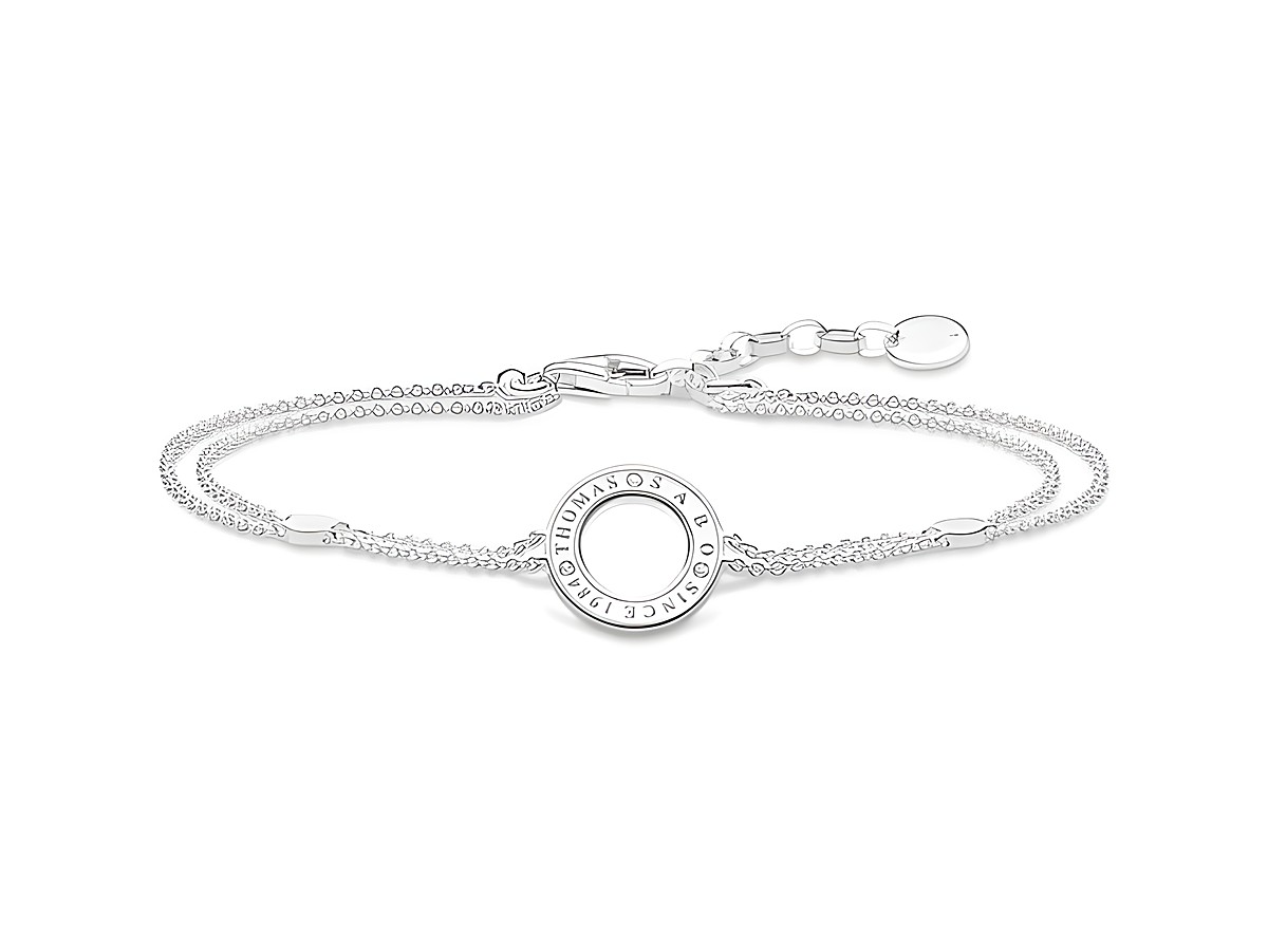 Silbernes Thomas Sabo Armband mit Zirkonia, verziert mit einer runden Medaille, verstelbarer Länge von 16 bis 19 cm, elegantes Design für stilvolle Akzente.