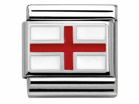 Der Nomination Classic 330207 03 zeigt eine englische Flagge in rot und weiß, eingefasst in einem silbernen Element. Ideal für Schmuck und Accessoires.