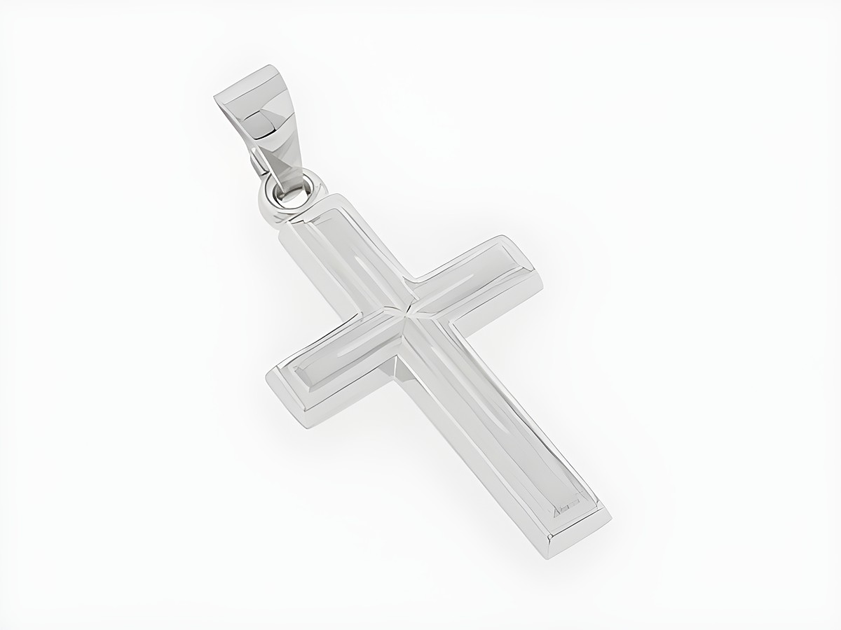 Kreuz Silber Anhänger religiös teilmattiert rhod diamantiert Hersteller Juwelier Harnisch mit Muster.
