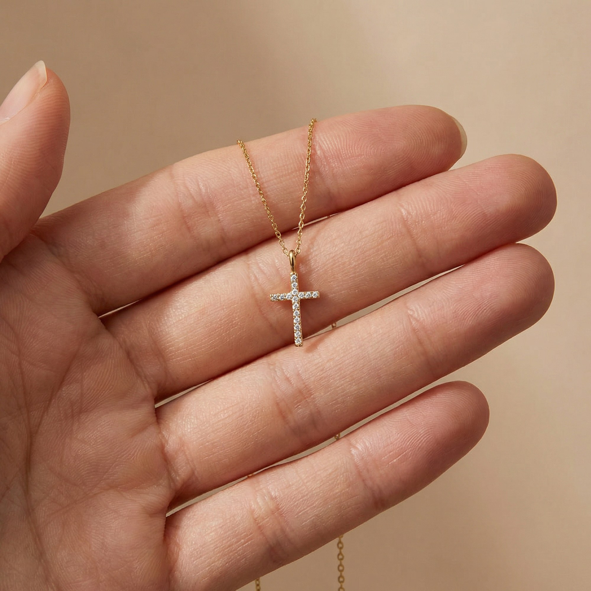 Engelsrufer LILCROSS Halskette mit Anhänger Kreuz platiert Zirkonia - Gelbgold vergoldet auf Silber 38 cm – Ansicht 2