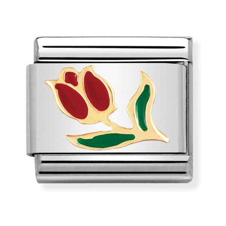 Nomination Composable Classic Charm Tulpe rot - Edelstahl, Gold 750 Gelbgold, Emaille