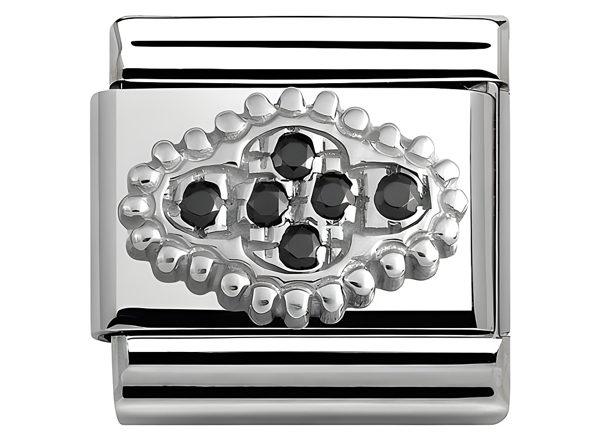 Zweifarbiger Edelstahl Charm mit schwarzer Blume aus Zirkonia und silbernen Akzenten, Hersteller Nomination SilverShine, Modell 330316 02 Classic Pave.