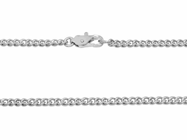 Panzerkette aus rhodiniertem Silber mit einer Länge von 45 cm und einer Breite von 3,4x2 mm, gefertigt von Juwelier Harnisch, mit einem sicheren Karabinerverschluss.