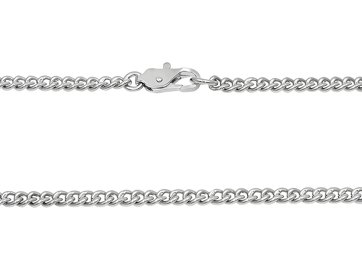 Panzerkette aus rhodiniertem Silber mit einer Länge von 45 cm und einer Breite von 3,4x2 mm, gefertigt von Juwelier Harnisch, mit einem sicheren Karabinerverschluss.