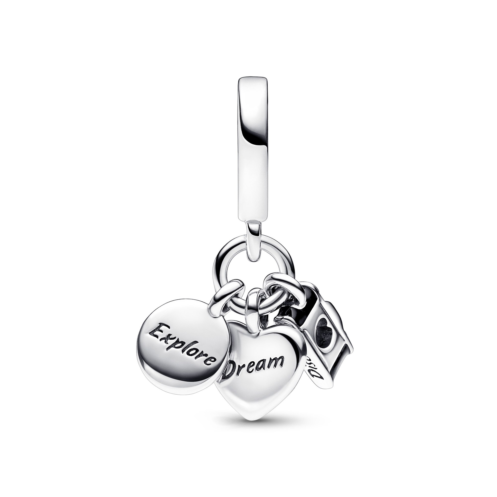 Pandora Kamera Herz & Kompass Dreifacher Charm-Anhänger - Sterling Silber Ansicht 2 – Ansicht 2