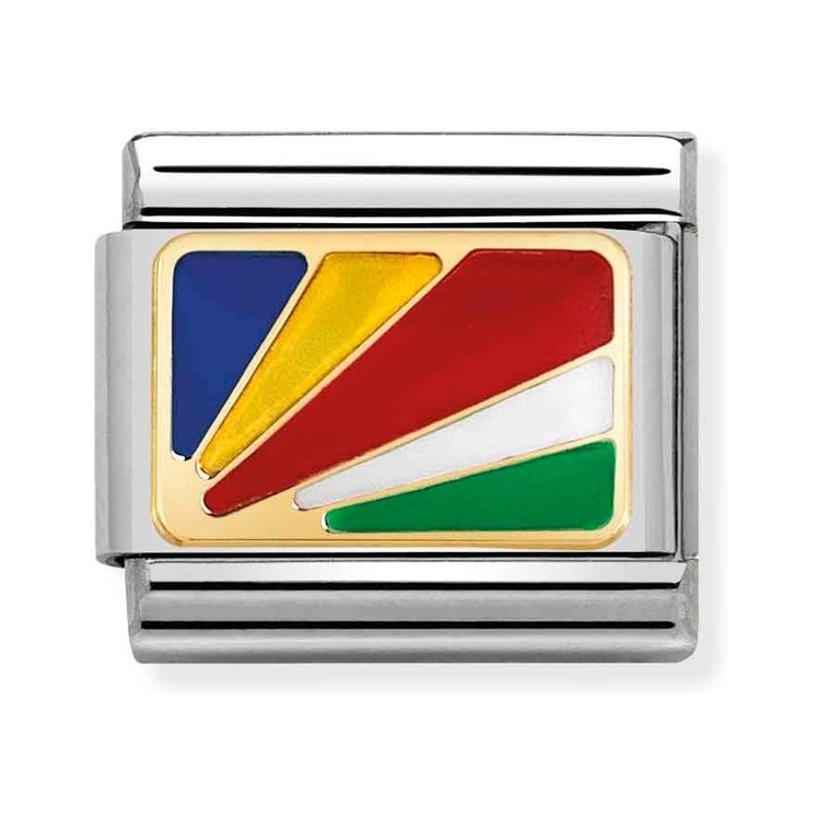 Nomination Composable Classic Charm Flagge Seychellen - Edelstahl, Gold 750, Emaille