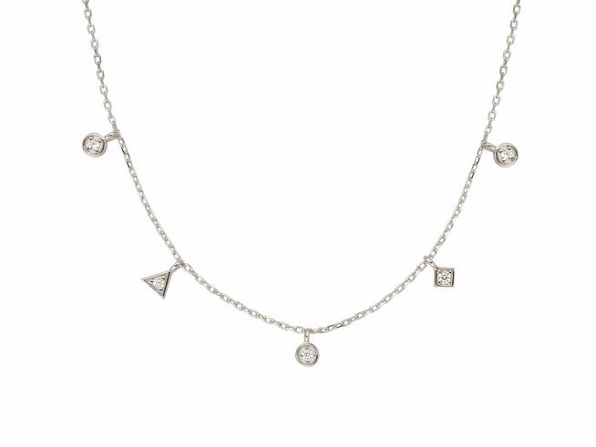 Xenox Sterling Silber Kette XS2220 mit Kareekette und Anhängern in verschiedenen geometrischen Formen, Länge von 40 bis 45 cm, elegant und modern im Design.