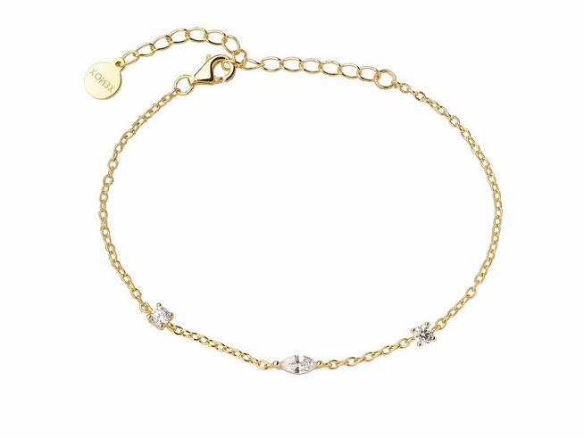Xenox Sterling Silber Armband XS2366G in Gelbgold Vergoldung mit Kareekette, elegantes Design, verziert mit kleinen funkelnden Steinen, verstellbar von 15 bis 20 cm.
