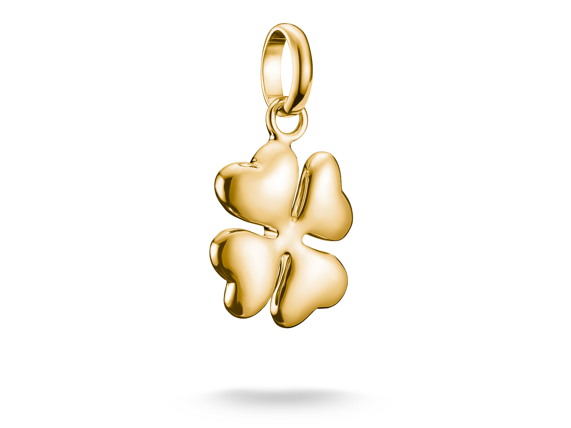 Charm von Thomas Sabo in Form eines dreiblättrigen Glücksklees, aus Silber mit Vergoldung, Teil der Charm Club CONNECT Kollektion, glänzend und stilvoll gestaltet.