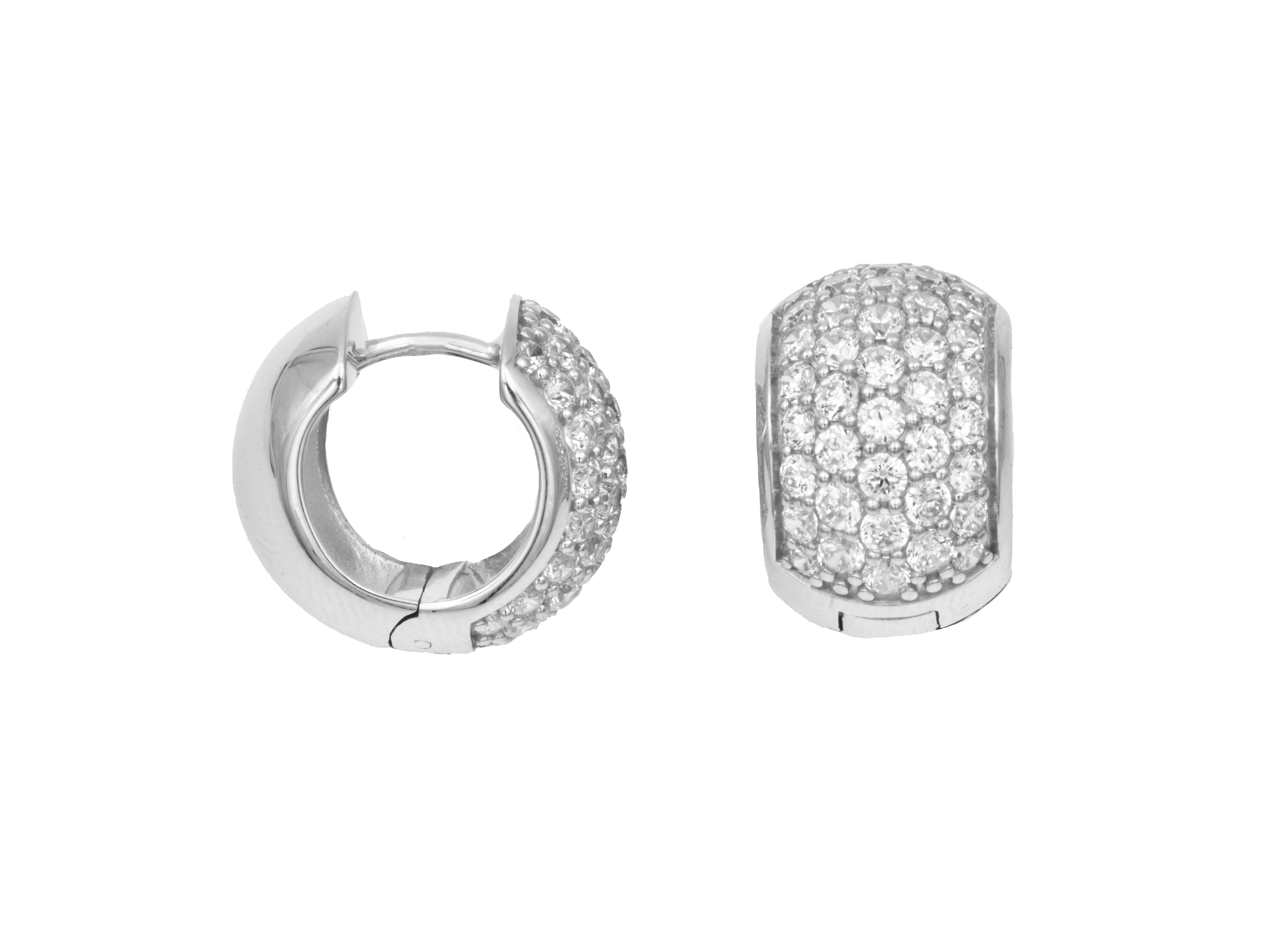 Ohrringe Pave Creolen aus rhodiniertem Sterling Silber mit Zirkonia, Durchmesser 15,5 mm, von Juwelier Harnisch, neu und funkeln in elegantem Design.
