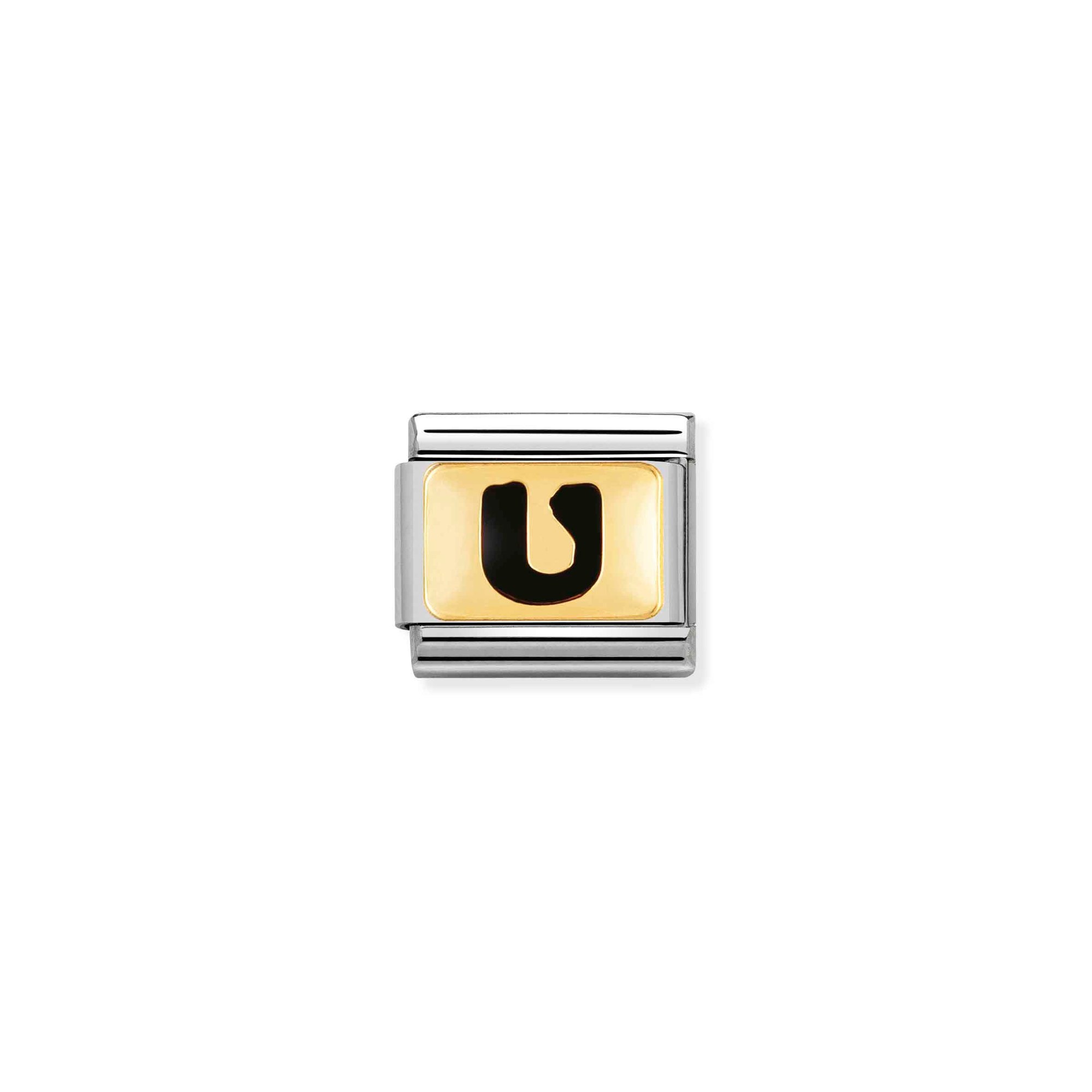 Nomination Composable Classic Charm Buchstabe U schwarz - Edelstahl, Gold 750 Gelbgold, Emaille