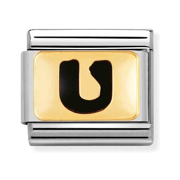 Nomination Composable Classic Charm Buchstabe U schwarz - Edelstahl, Gold 750 Gelbgold, Emaille