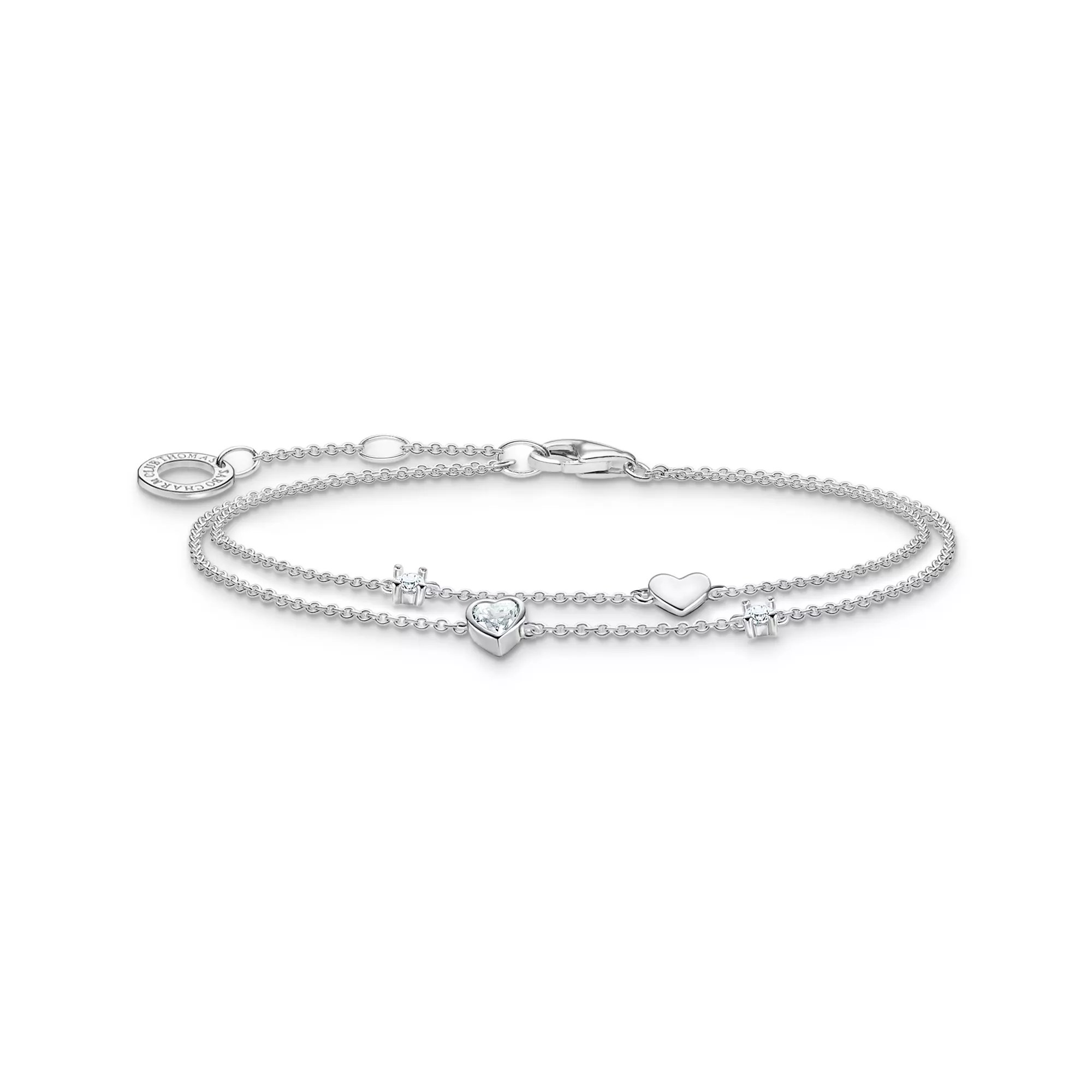Thomas Sabo Armband mit Herzen und weiße Steine silber – Zirkonia – 19 cm verstellbar