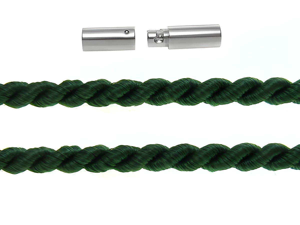 Kordel gedreht 18 cm in Grün, Durchmesser 2 mm, inklusive silbernem Bajonett von Juwelier Harnisch, ideal für Schmuckarbeiten oder als Dekoration.