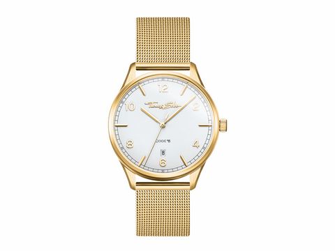 Die Thomas Sabo Damenuhr WA0361-264-202 überzeugt mit einem goldenen Gehäuse und einem eleganten weißen Ziffernblatt. Armband aus feinem, goldfarbenem Mesh. Ideal für stilbewusste Damen.