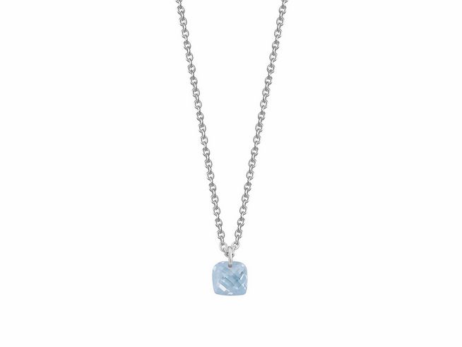 27001374-0 Xenox Sterling Silber Kette XS6024 mit einer Länge von 40-45 cm und einem fancy cut Anhänger in blauer Farbe an einer eleganten Karreekette.