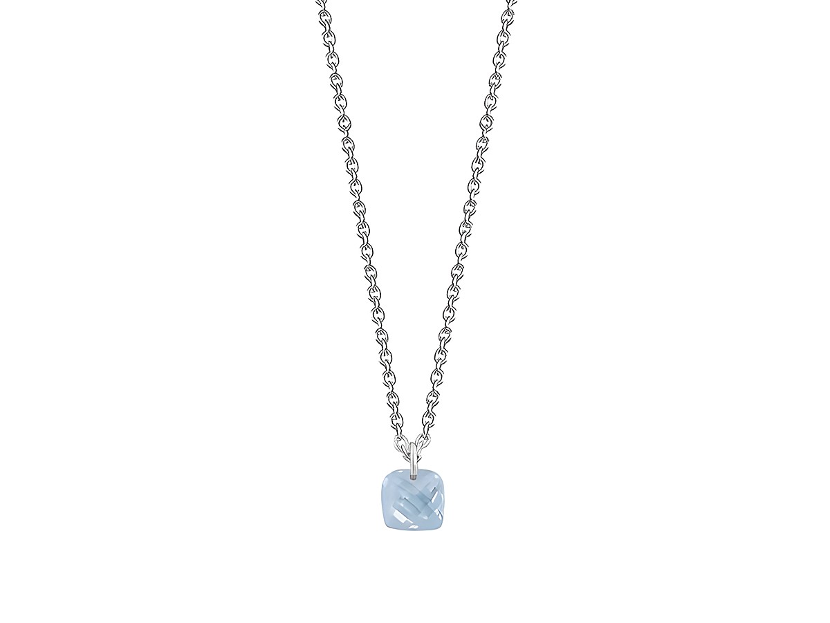 XENOX Sterling Silber Kette XS6024 mit einer Länge von 40-45 cm und einem fancy cut Anhänger in blauer Farbe an einer eleganten Karreekette.