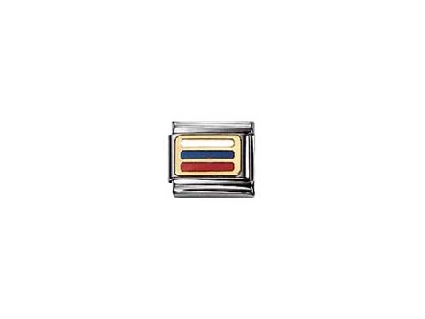 Emaillierter Charm mit einem rechteckigen Design in Silber, das horizontale Streifen in Blau, Rot und Gelb zeigt, ideal für individuelles Armbandschmuck von Nomination.