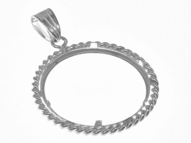 Münzfassung Anhänger aus 925 Sterling Silber mit Kordelrand, geeignet für Münzen bis 26 mm Durchmesser, gefertigt von Juwelier Harnisch, ideal für besondere Sammlerstücke.
