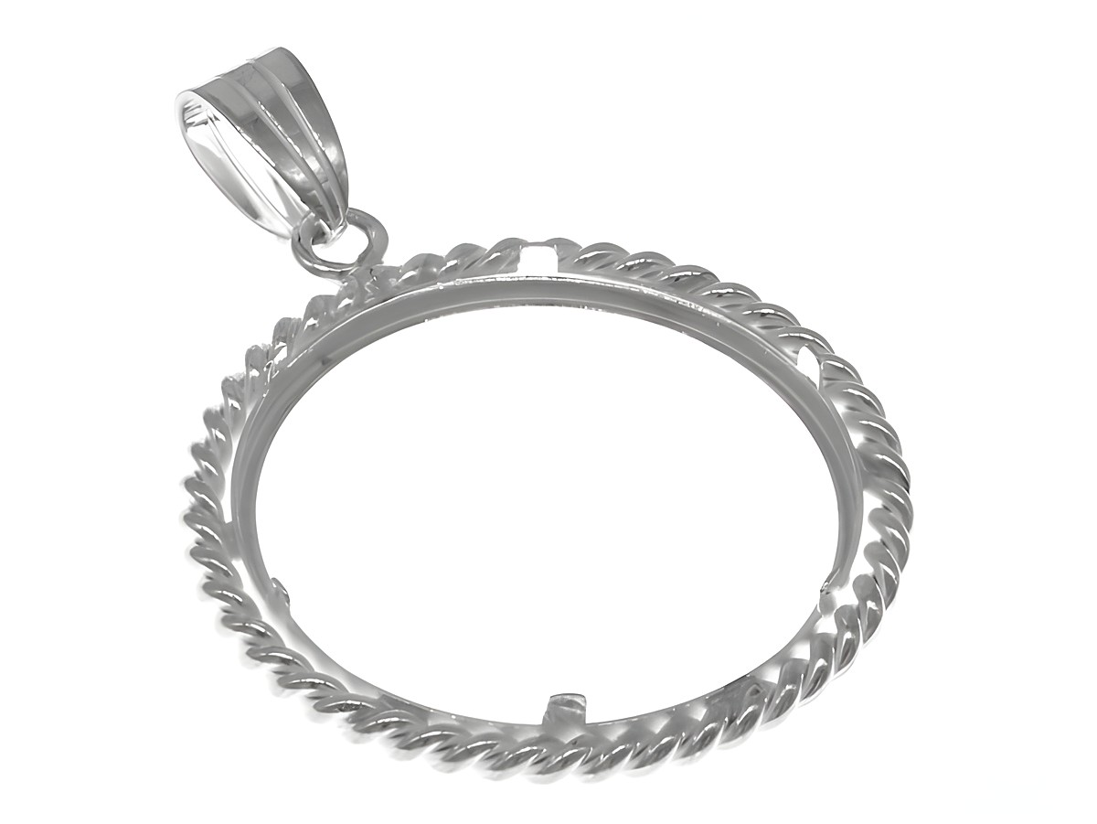 Münzfassung Anhänger aus 925 Sterling Silber mit Kordelrand, geeignet für Münzen bis 26 mm Durchmesser, gefertigt von Juwelier Harnisch, ideal für besondere Sammlerstücke. – Ansicht 2