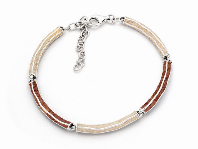 DUR Wellenspiel A1848 Sterling Silber Armband rhodiniert mit Strandsand und Bernstein in sanften Farbtönen und eleganter, zeitloser Form, Länge 20 cm, perfekt für jeden Anlass.