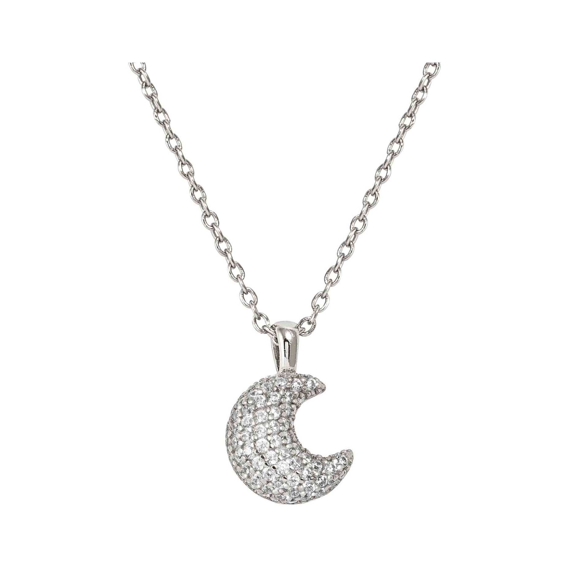 Sterling Silber Halskette mit rhodiniertem Mondanhänger, besetzt mit funkelnden Zirkonia, elegant und modern, ideal für jeden Anlass, Hersteller Nomination, Neuheiten.