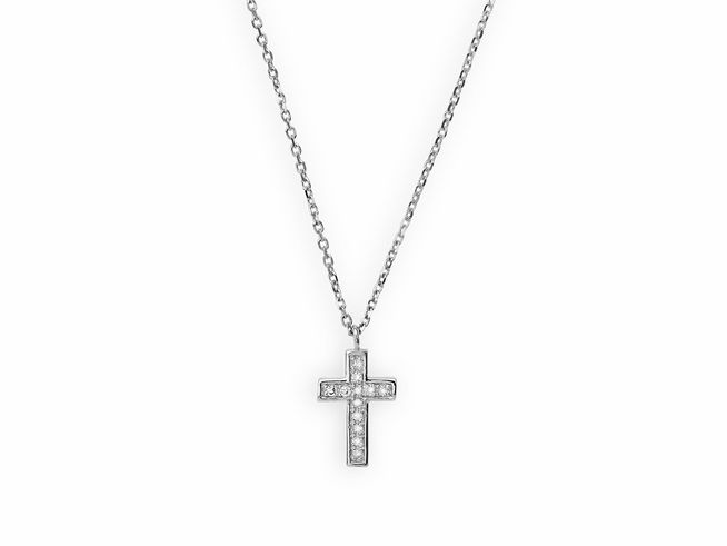 Xenox Weißgold Kette XG4413 in 42 cm Länge mit eleganter Karreekette aus 375 Weißgold und zartem Kreuzanhänger, ideal für jeden Anlass und zeitlos elegant.