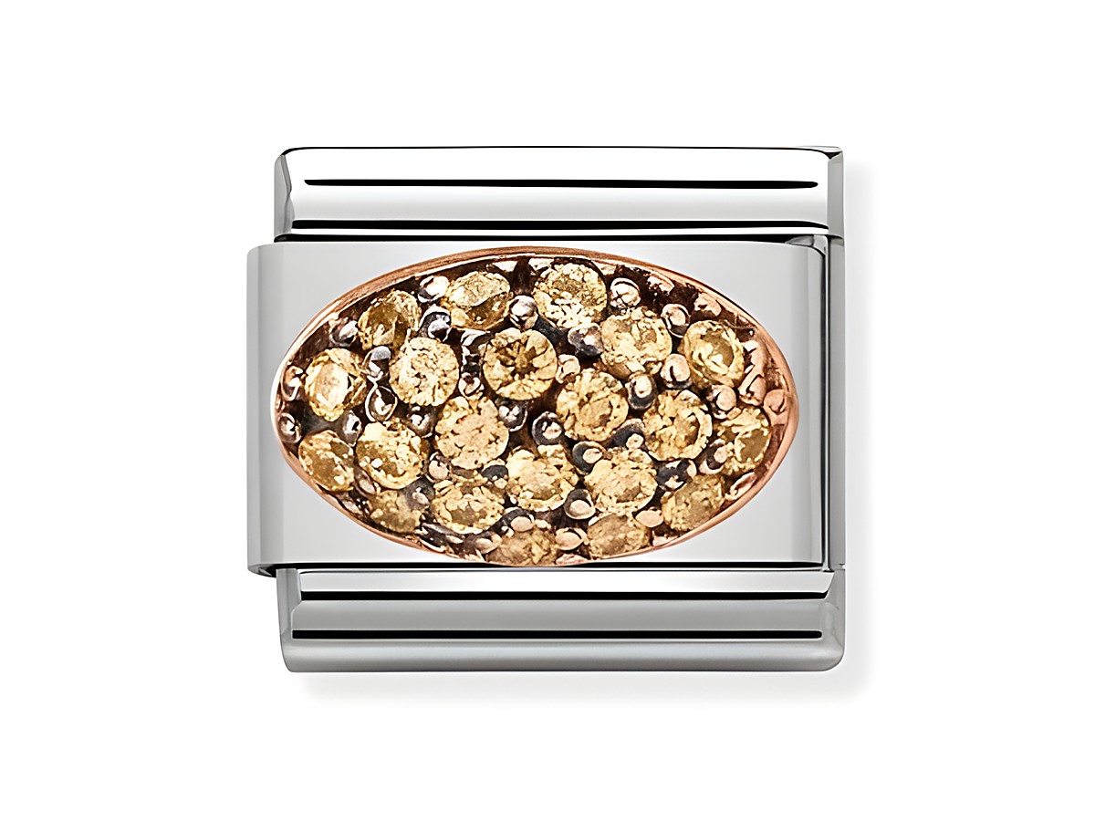 Kuppel aus champagnerfarbenen Steinen im ovalen Design, eingefasst in ein edles Silbergehäuse, Hersteller Nomination, Modell 430314 01, Teil der Composable Classic Kollektion.
