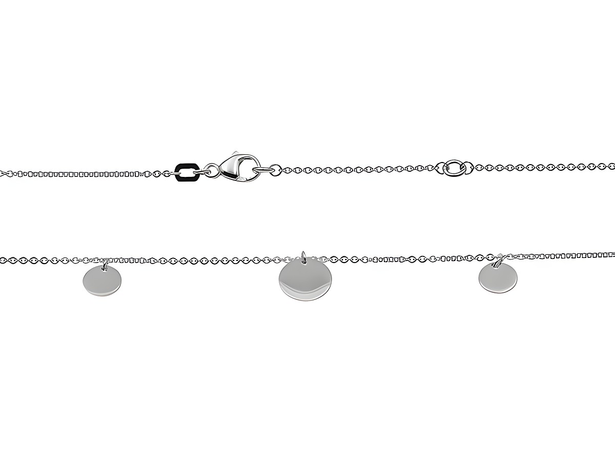 Kette Plättchentrio aus Silber rhodiniert mit drei schlichten, glänzenden Plättchen, Länge 42 cm und 45 cm, gefertigt von Juwelier Harnisch, elegantes und modernes Design.