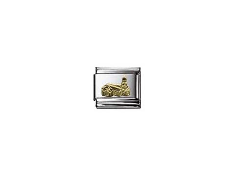 NOMINATION Classic Hamburger Michel 030140 01, ein traditionelles Charm aus Silber und Gold mit der Darstellung der Hamburger Michel Kirche. Elegantes Design für individuelle Armbänder.