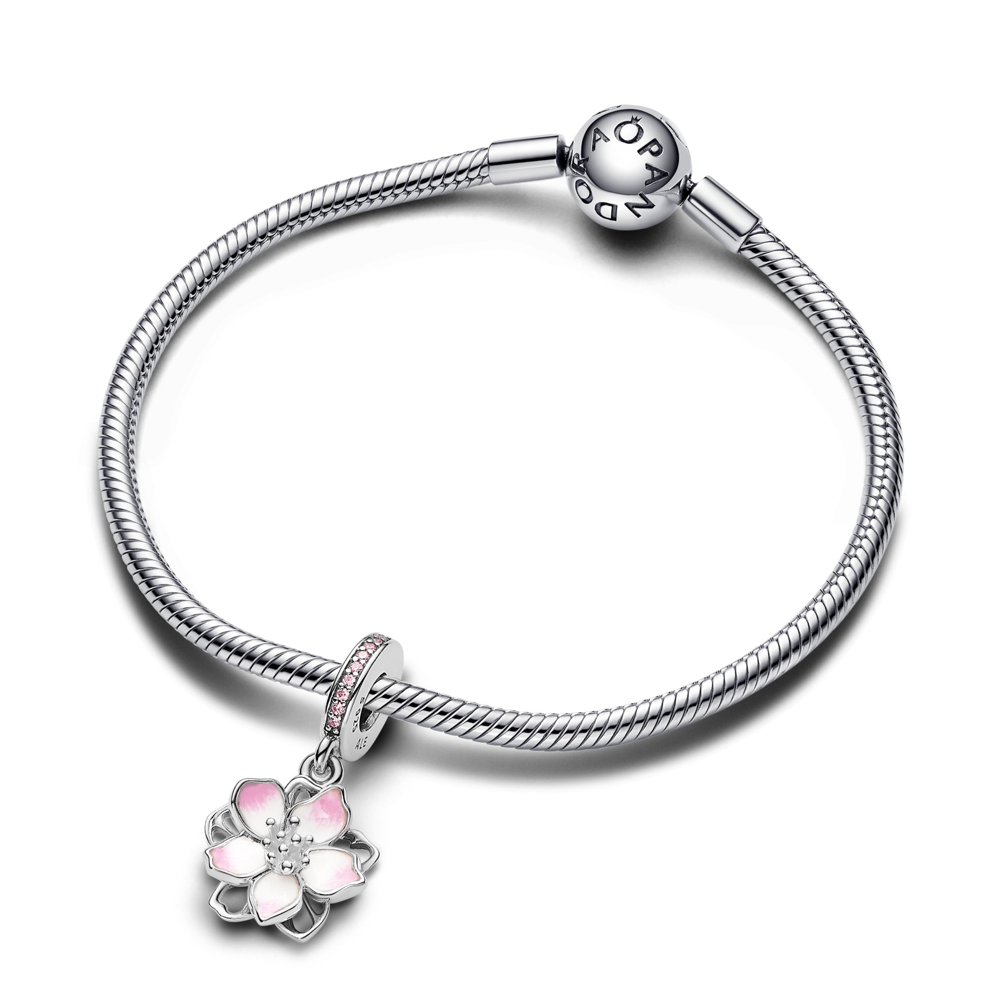 Pandora Kirschblüten Charm-Anhänger - Silber - Zirkonia Pink-Rosa – Ansicht 3