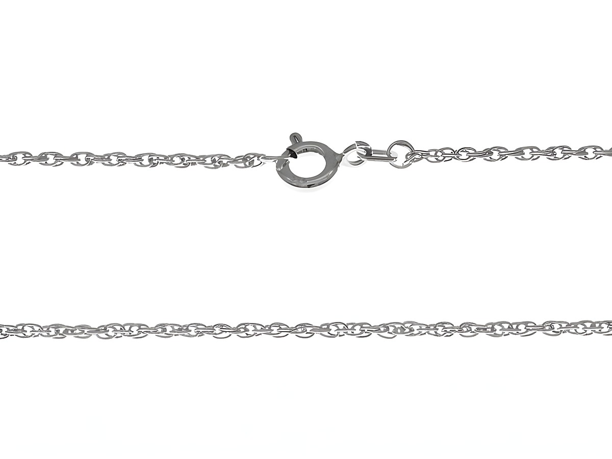 Silberkette aus rhodiniertem Sterling Silber, Kordelkette mit einer Stärke von 1,1 x 1,1 mm und einer Länge von 45 cm, Hersteller Juwelier Harnisch, geeignet für Anhänger bis 1,9 mm.