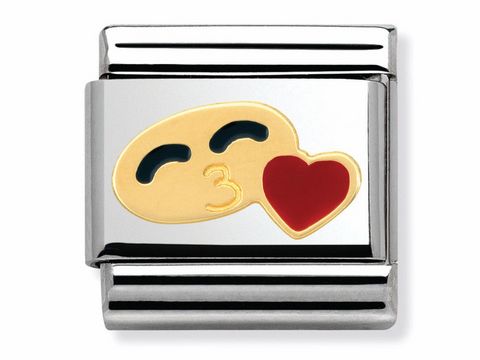 Edelstahlarmband mit Emaille-Anhänger in Form eines lachenden Gesichts, das ein Herz darstellt. Das Design vermittelt Freude und Liebe, ideal für persönliche Akzente im Schmuck.