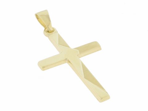 Gold Anhänger in Kreuzform aus 333 Gold, klassisches Design, hergestellt von Juwelier Harnisch, religiöses Schmuckstück für besondere Anlässe.