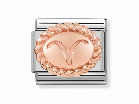 Ovaler Rosé Anhänger mit Widder-Sternzeichen Gravur von Nomination, umrahmt von einer eleganten Kordel. Ideal für Sternzeichen-Liebhaber und Schmuck-Enthusiasten.