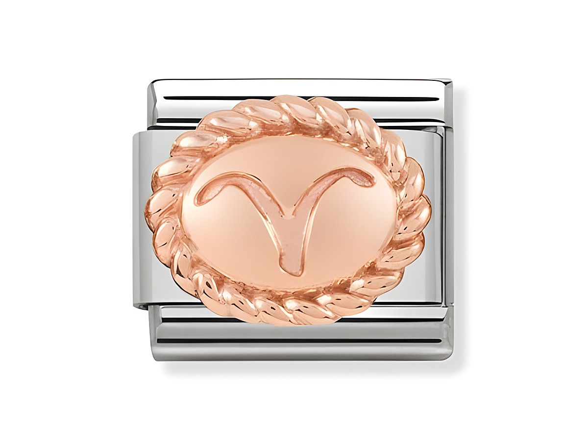 Ovaler Rosé Anhänger mit Widder-Sternzeichen Gravur von Nomination, umrahmt von einer eleganten Kordel. Ideal für Sternzeichen-Liebhaber und Schmuck-Enthusiasten.