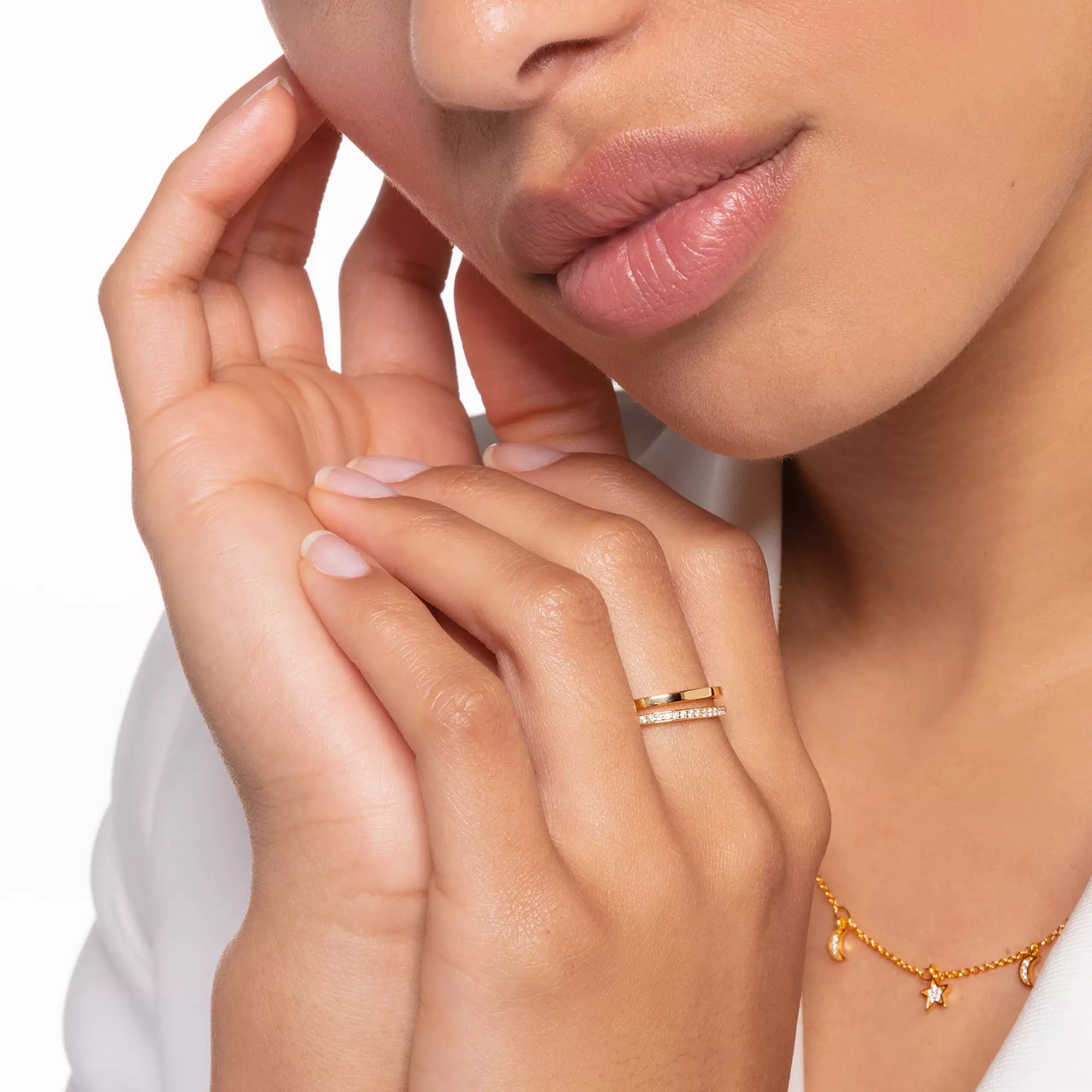 Thomas Sabo Ring doppelreihig weiße Steine gold – Silber – Zirkonia – Ansicht 2